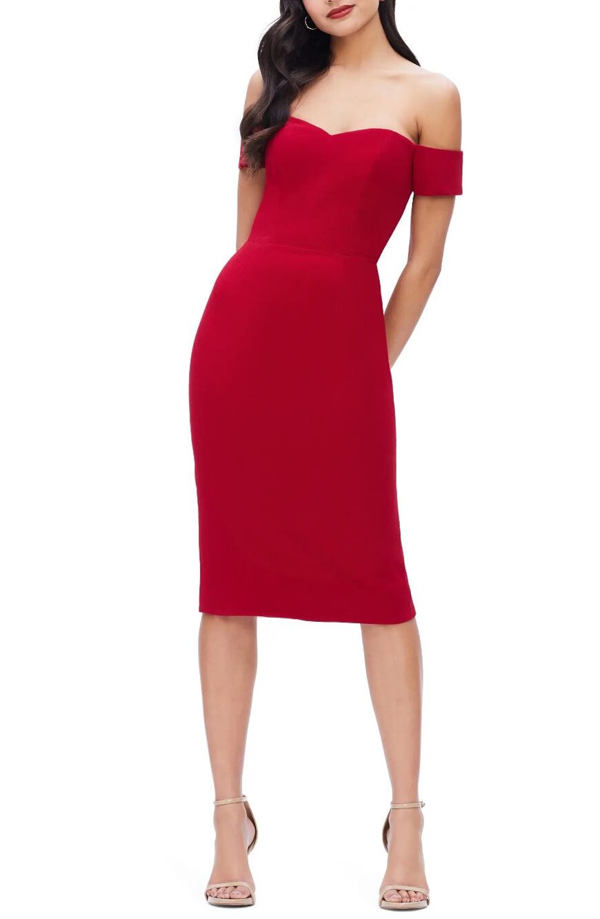 Dress The Population Bailey Bodycon Midi Dress Garnet Off Shoulder Medium Event
